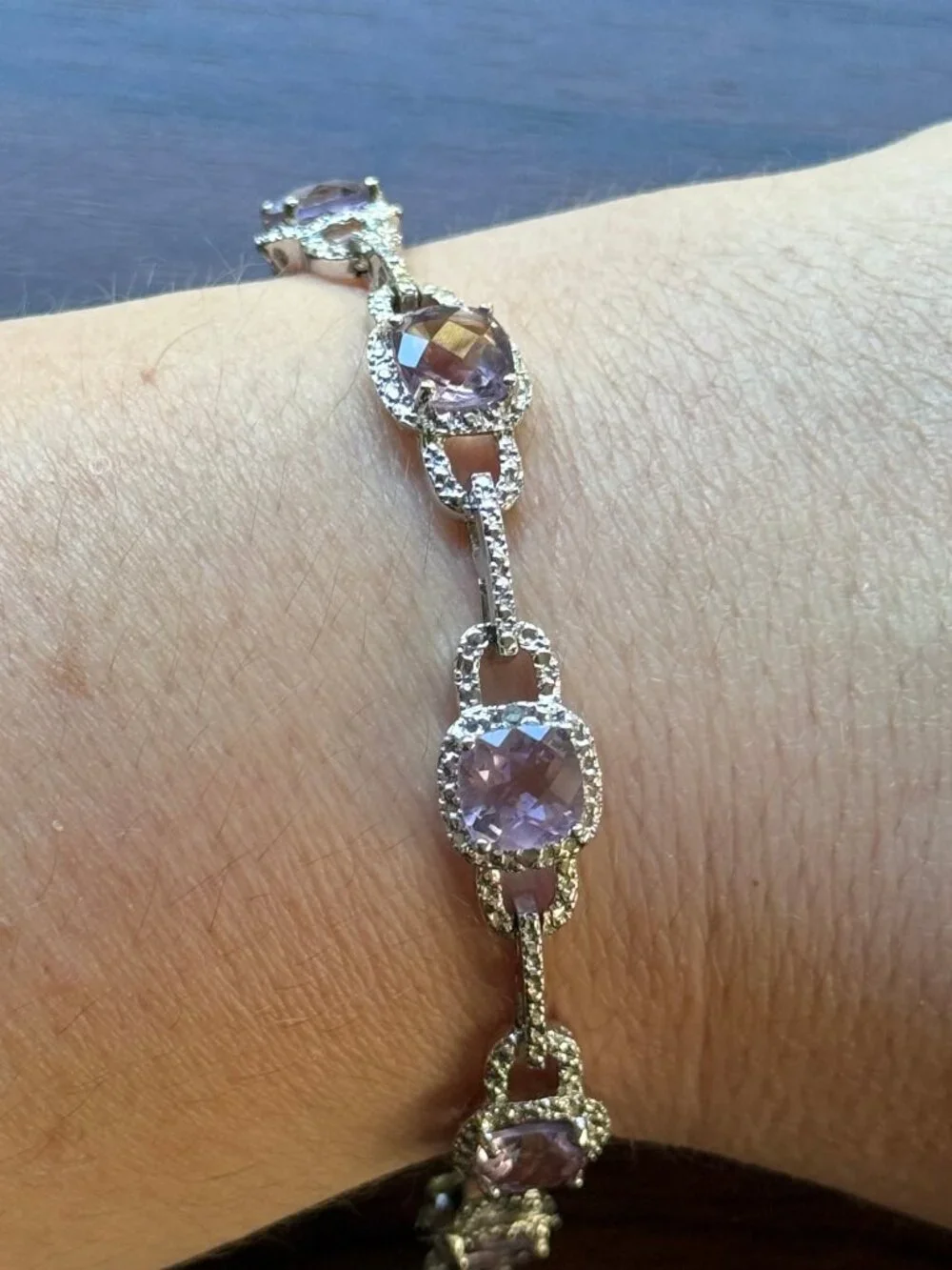 Lilac Amethyst and Sterling Silver Link Bracelet